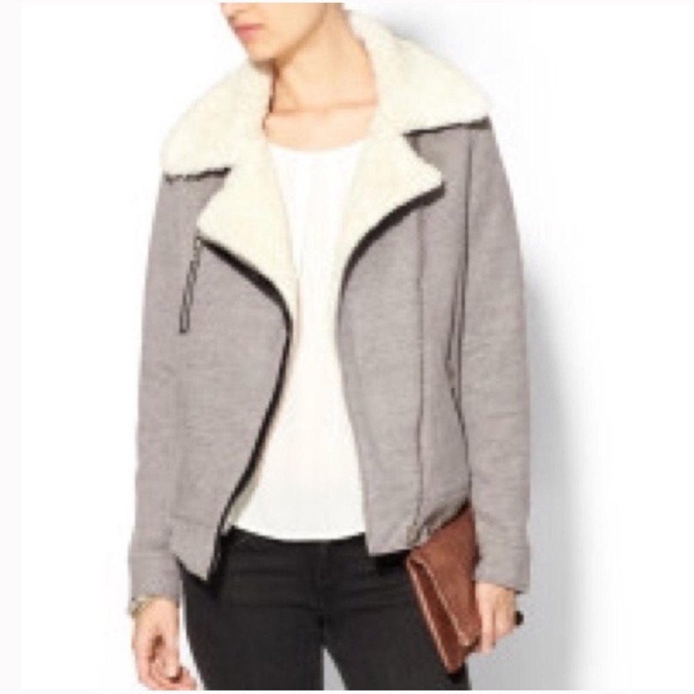 SABINE GRAY MOTO JACKET WITH FAUX FUR